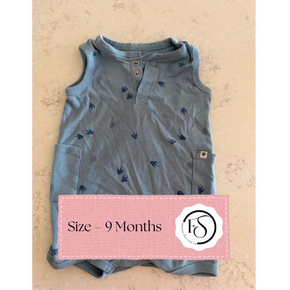 Carter’s Blue Footprint Print Cotton Romper, 9 Months